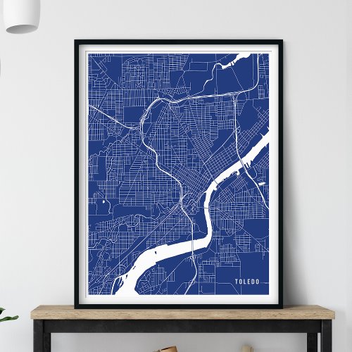 Toledo Map Modern Navy Blue City Map Poster