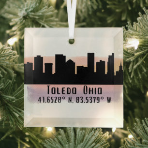 Toledo OH City Skyline Glass Ornament