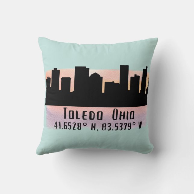 Toledo OH City Skyline  Throw Pillow (Back)