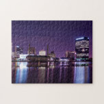 Toledo Ohio City Skyline at Night Jigsaw Puzzle<br><div class="desc">A panoramic view of downtown Toledo Ohio's skyline at night from across the Maumee River.  A beautiful purple sky with the city lights reflecting into the Maumee River.</div>