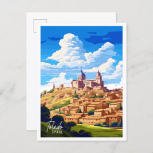 Toledo Spain Art vintage travel illustration Postcard