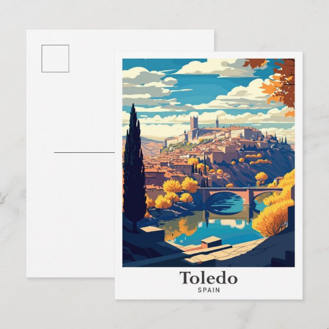 Toledo Spain Travel Vintage Illustration Postcard (Front/Back)