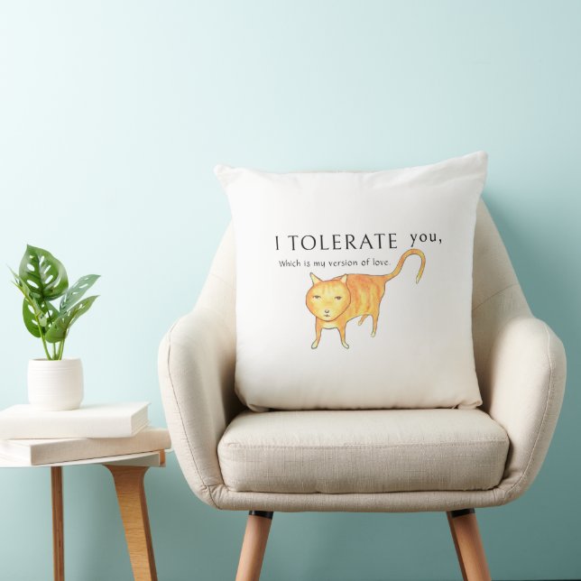 Tolerant Apathetic Orange Cat Throw Pillow (Chair)