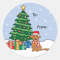 Toller and Christmas Tree Classic Round Sticker