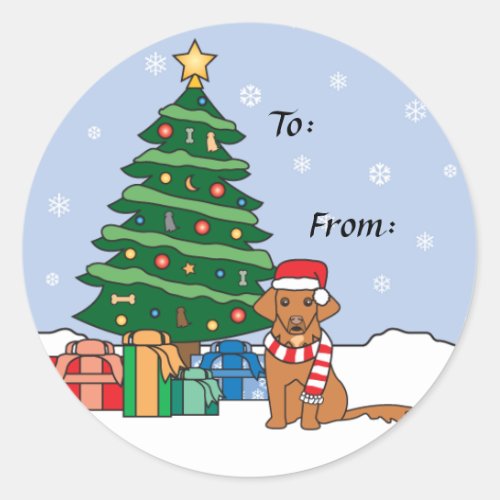 Toller and Christmas Tree Classic Round Sticker