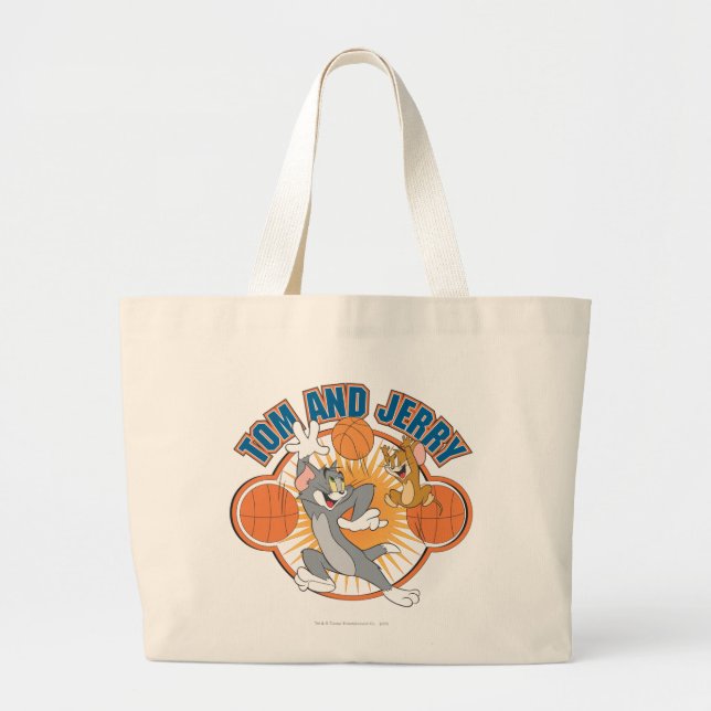 Tom and Jerry Basketball 4 Large Tote Bag (Front)