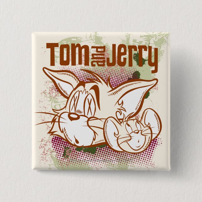 Tom and Jerry Brown and Green Pinback Button (Front)