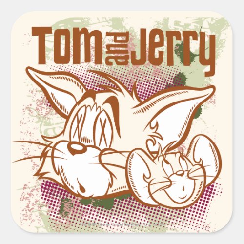 Tom and Jerry Brown and Green Square Sticker