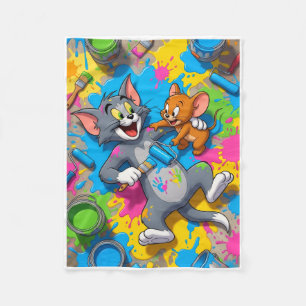 Tom And Jerry Cats Playing Vigorously With Colors Fleece Blanket