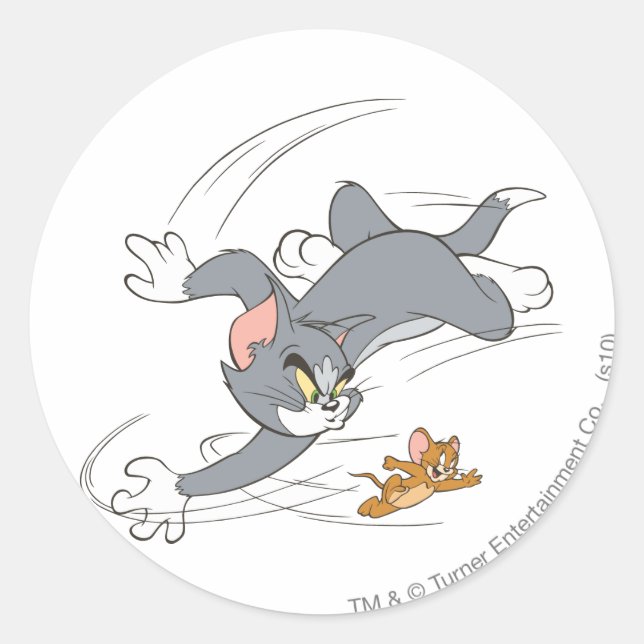 Tom and Jerry Chase Turn Classic Round Sticker (Front)