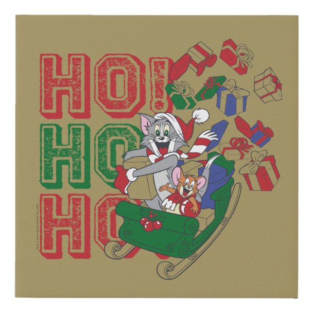 Tom and Jerry Delivering Gifts In A Sleigh Faux Canvas Print (Front)