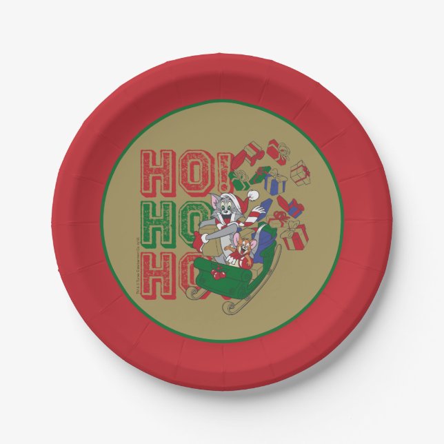 Tom and Jerry Delivering Gifts In A Sleigh Paper Plates (Front)