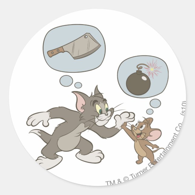 Tom and Jerry Evil Thoughts Classic Round Sticker (Front)