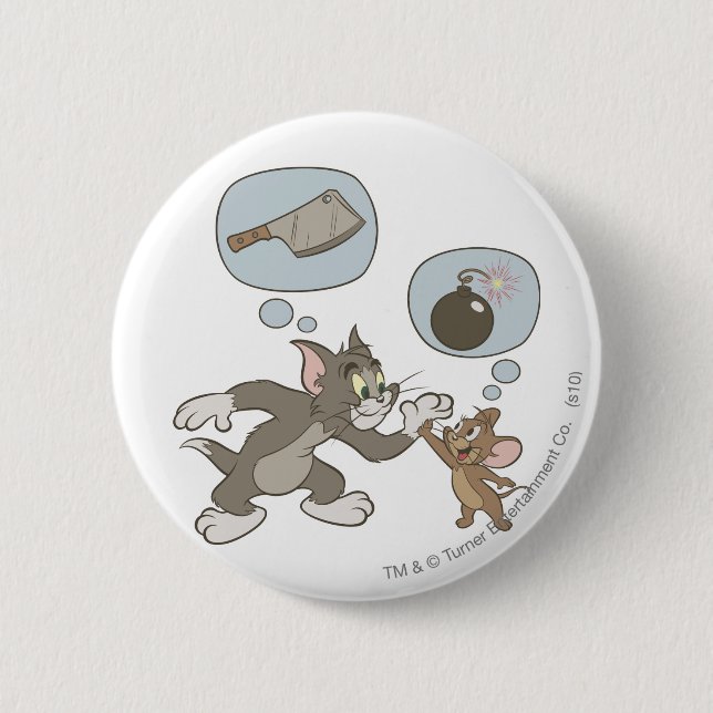 Tom and Jerry Evil Thoughts Pinback Button (Front)
