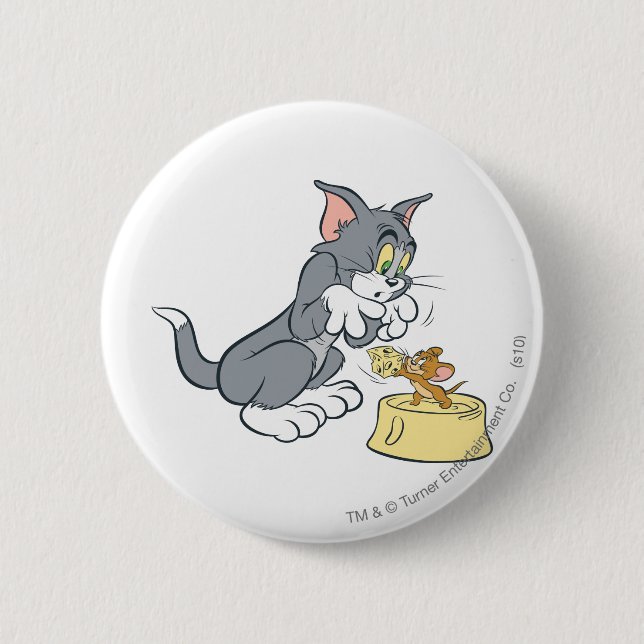 Tom and Jerry Feed The Cat Pinback Button (Front)