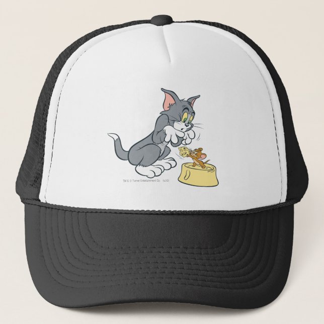 Tom and Jerry Feed The Cat Trucker Hat (Front)
