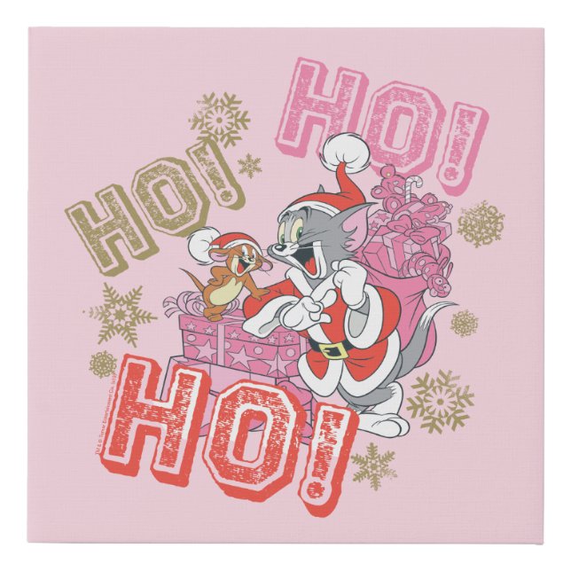 Tom and Jerry "Ho! Ho! Ho!" Santa Gift Delivery Faux Canvas Print (Front)