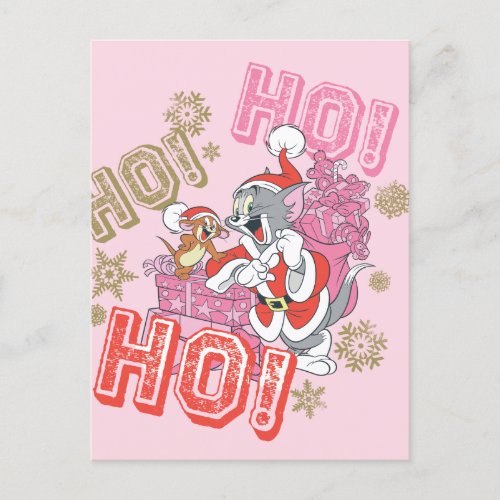 Tom and Jerry Ho Ho Ho Santa Gift Delivery Holiday Postcard