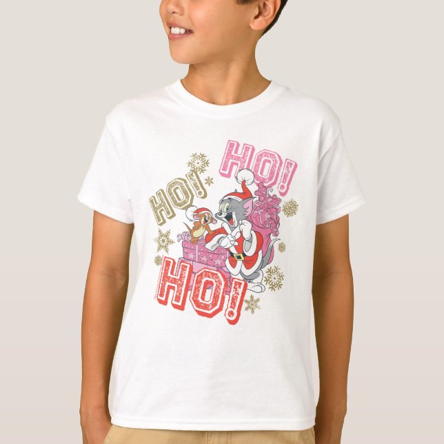 Tom and Jerry "Ho! Ho! Ho!" Santa Gift Delivery T-Shirt (Front)