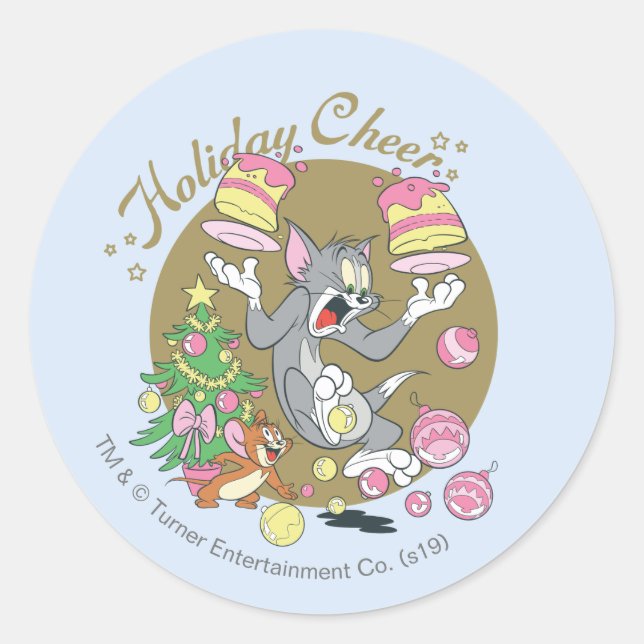 Tom and Jerry Holiday Cheer Classic Round Sticker (Front)