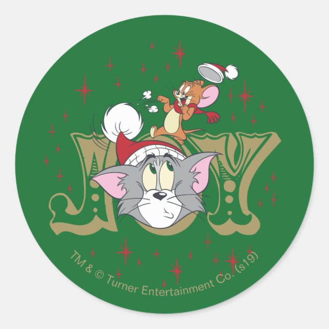 Tom and Jerry Holiday Joy Classic Round Sticker (Front)