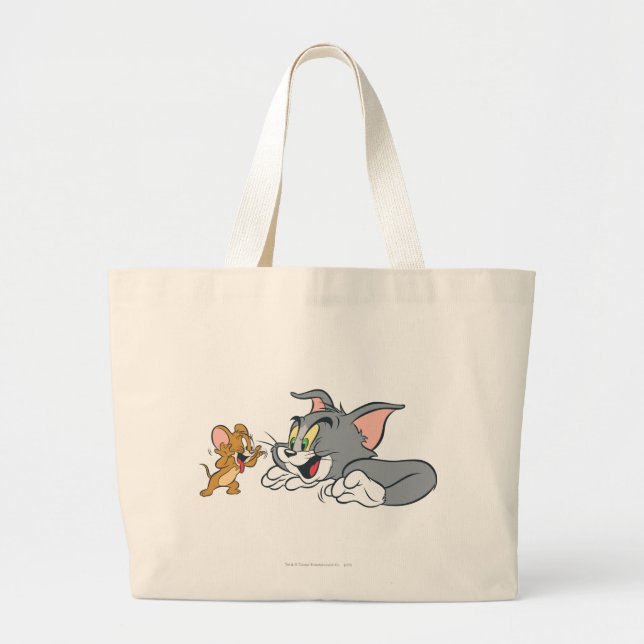 Tom and Jerry Make Faces Large Tote Bag (Front)