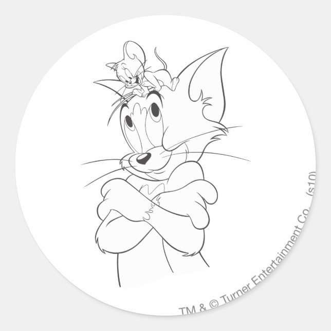 Tom and Jerry On Head Classic Round Sticker (Front)