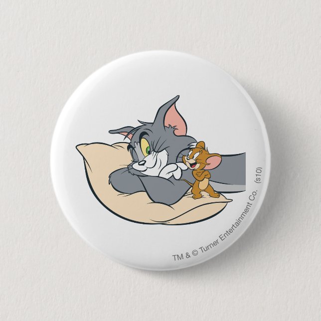 Tom and Jerry On Pillow Pinback Button (Front)