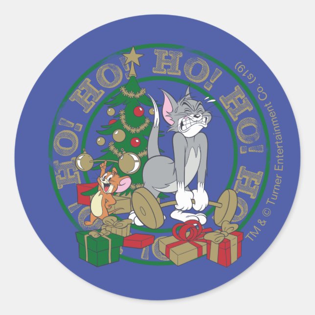 Tom and Jerry Opening Presents Classic Round Sticker (Front)