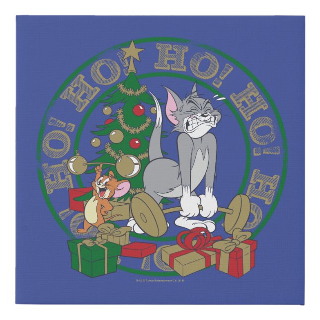 Tom and Jerry Opening Presents Faux Canvas Print (Front)