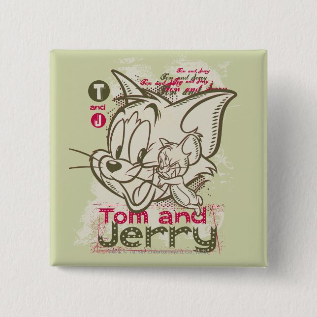Tom and Jerry Pink and Green Pinback Button (Front)