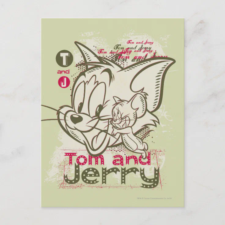 Tom and Jerry Pink and Green Postcard | Zazzle