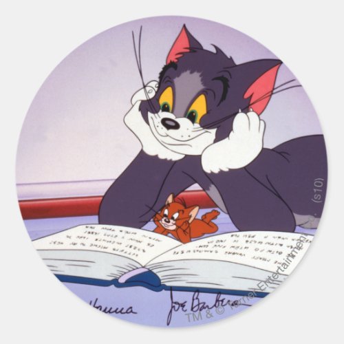 Tom And Jerry Reading Book Autographed Classic Round Sticker