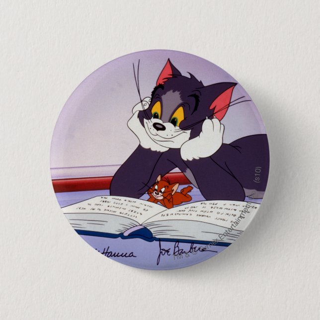 Tom And Jerry Reading Book Autographed Pinback Button (Front)