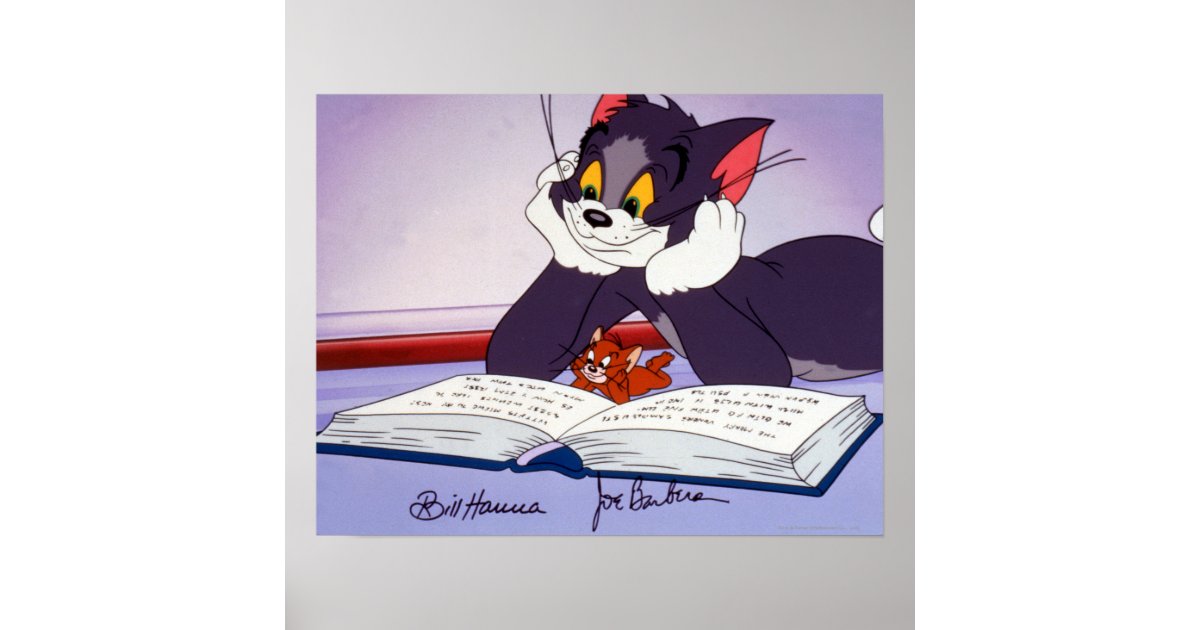 Tom And Jerry Reading Book Autographed Poster