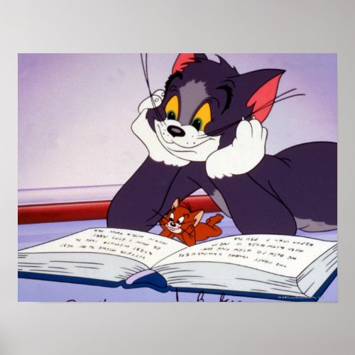Tom And Jerry Reading Book Autographed Poster