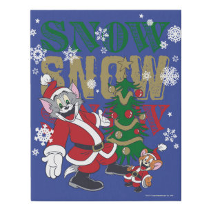 Tom and Jerry Santas By The Tree Faux Canvas Print