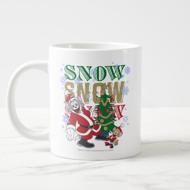 Tom and Jerry Santas By The Tree Giant Coffee Mug (Left)