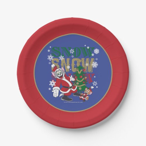 Tom and Jerry Santas By The Tree Paper Plates