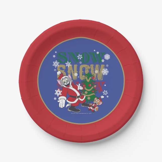 Tom and Jerry Santas By The Tree Paper Plates (Front)