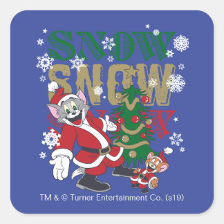 Tom and Jerry Santas By The Tree Square Sticker