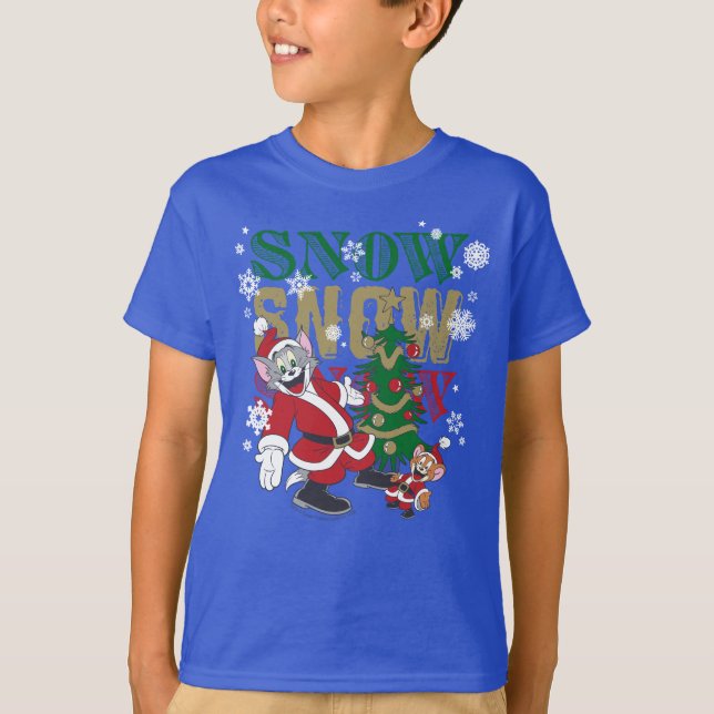 Tom and Jerry Santas By The Tree T-Shirt (Front)