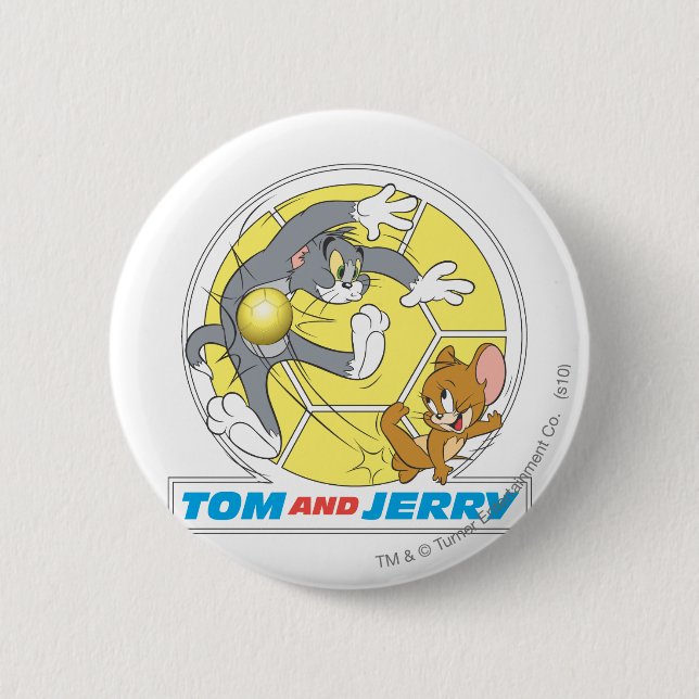 Tom and Jerry Soccer (Football) 8 Pinback Button (Front)