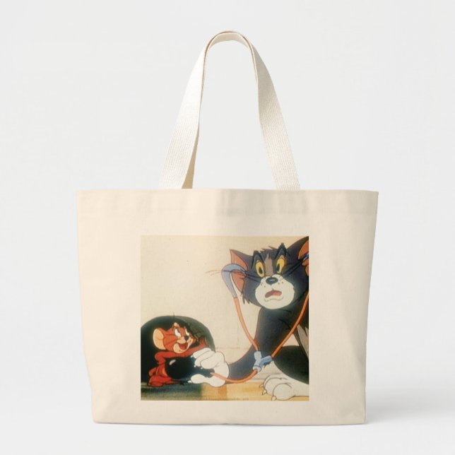 Tom And Jerry Stethescope Large Tote Bag (Front)