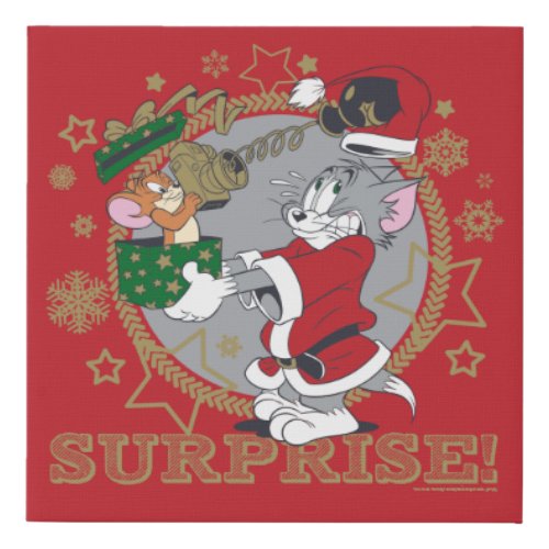 Tom and Jerry Surprise Gift Faux Canvas Print