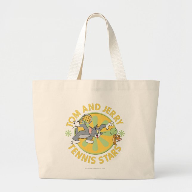 Tom and Jerry Tennis Stars 5 Large Tote Bag (Front)