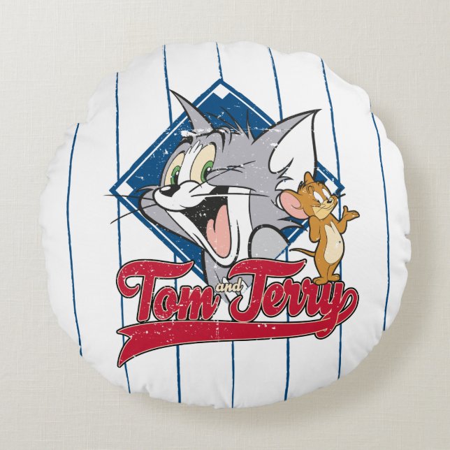 Tom And Jerry | Tom And Jerry On Baseball Diamond Round Pillow (Front)