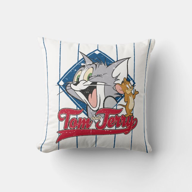 Tom And Jerry | Tom And Jerry On Baseball Diamond Throw Pillow (Front)
