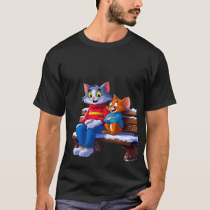 Tom and Jerry Winter Bench Moment – Cozy Cartoon  T-Shirt