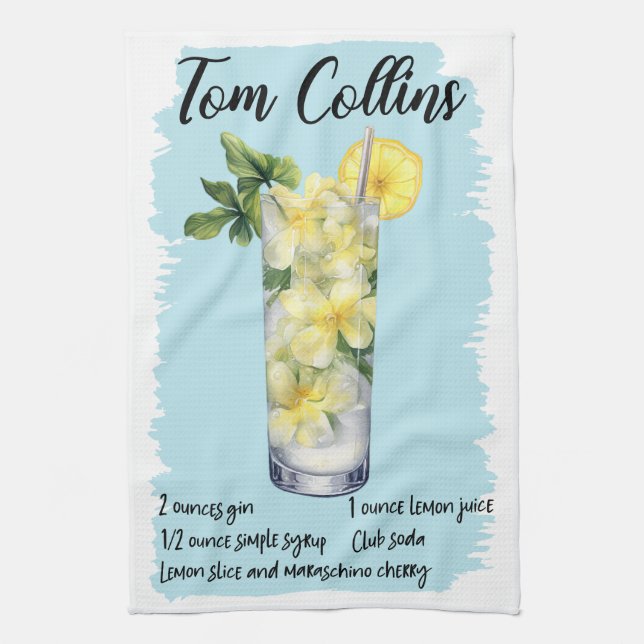 Tom Collins Cocktail Recipe Kitchen Towel (Vertical)